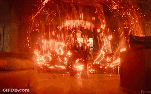 A Person Is Surrounded By A Circle Of Fire And The Word Kepler Is On The Bottom GIF