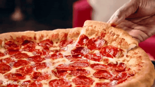 A Person Is Taking A Slice Of Pepperoni Pizza From The Whole Pizza GIF