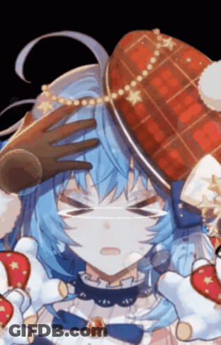 A Person Is Touching The Head Of A Blue Haired Anime Girl . GIF