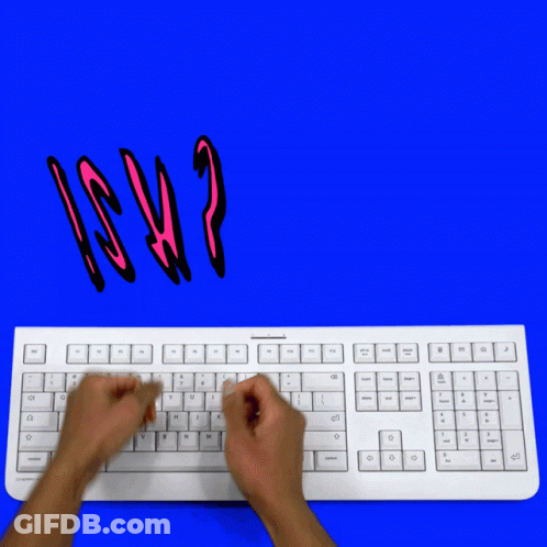 A Person Is Typing On A White Keyboard With A Blue Background And A Cartoon Drawing Of The Word Iwp GIF