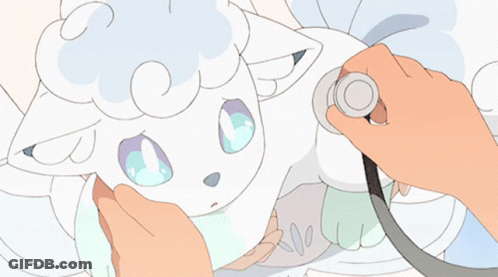 Person Listening To White Animal With Stethoscope GIF