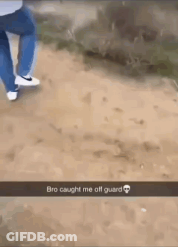 A Person Is Walking Down A Dirt Road With A Snapchat That Says Bro Caught Me Off Guard . GIF