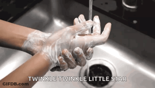 A Person Is Washing Their Hands In A Sink With The Words Twinkle Twinkle Little Star Written Below Them GIF