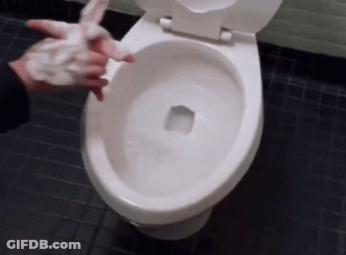A Person Is Washing Their Hands On A Toilet GIF
