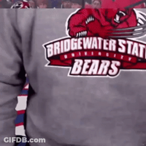 A Person Is Wearing A Bridgewater State Bears Shirt GIF