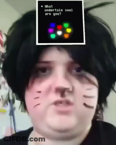 A Person Is Wearing A Cat Costume And Has A Picture On Their Head That Says What Undertale Soul Are You GIF