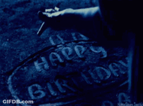 A Person Is Writing Happy Birthday On The Ground With A Marker GIF