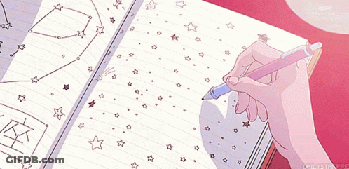 A Person Is Writing In A Notebook With Stars On The Pages GIF