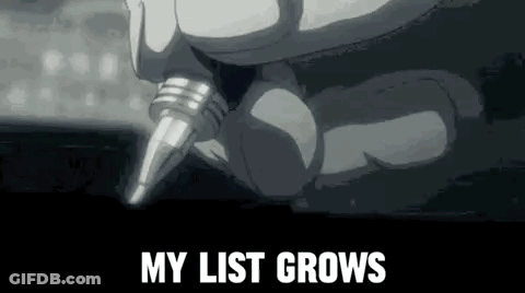 A Person Is Writing On A Piece Of Paper With A Pen And The Words `` My List Grows '' Written On It . GIF
