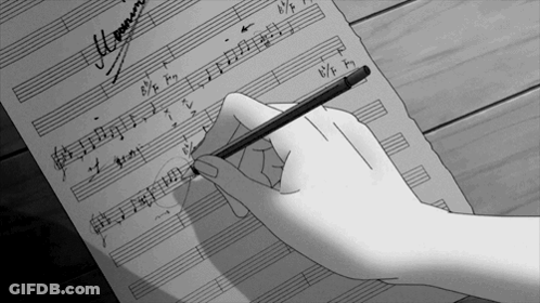 A Person Is Writing On A Sheet Of Music With A Pencil And A Signature On The Sheet GIF