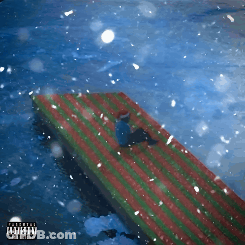 A Person Laying On A Raft In The Water With A Parental Advisory GIF