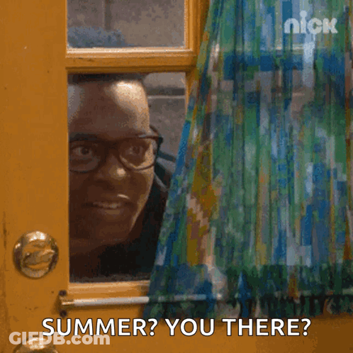 A Person Looking Out A Window With The Words Summer You There Written On The Bottom GIF