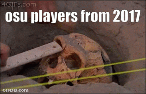 A Person Measuring A Skull With A Ruler With The Words Osu Players From 2017 Written Above It GIF