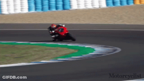 A Person On A Motorcycle On A Track With The Words Motorcyclist On The Bottom Right GIF