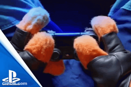 A Person Playing A Video Game With A Playstation Logo In The Background GIF