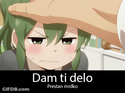 A Person Putting Their Hand On A Girl 'S Forehead With Dam Ti Delo Written On The Bottom GIF