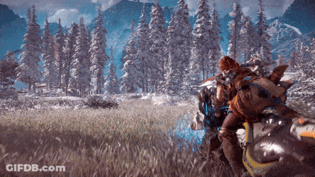 A Person Riding A Horse In A Snowy Forest GIF
