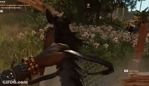 A Person Riding A Horse In A Video Game With A Sign That Says Armonia GIF