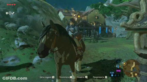 A Person Riding A Horse In A Video Game With The Letters A And B On The Bottom GIF