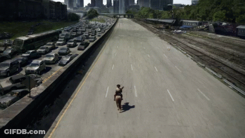 A Person Riding A Horse On A Highway With A Lot Of Cars On It GIF