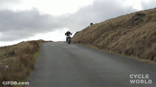 A Person Riding A Motorcycle Down A Road With Cycle World Written On The Bottom Right GIF