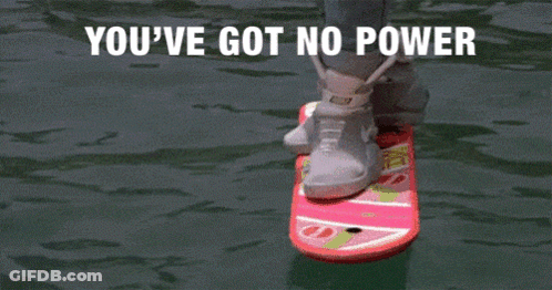 A Person Riding A Skateboard In The Water With The Words " You 'Ve Got No Power " GIF