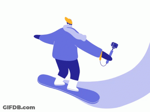 A Person Riding A Snowboard With A Camera Attached To Their Arm GIF