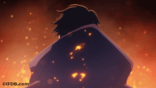 A Person 'S Back Is Shown In Front Of A Fire GIF