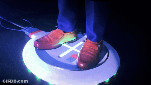 A Person 'S Feet Are Standing On A Circle That Has A Cross On It GIF