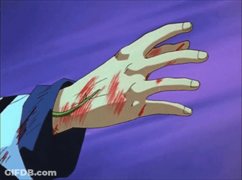 A Person 'S Hand Is Covered In Blood And A Green Plant Is Growing Out Of It GIF