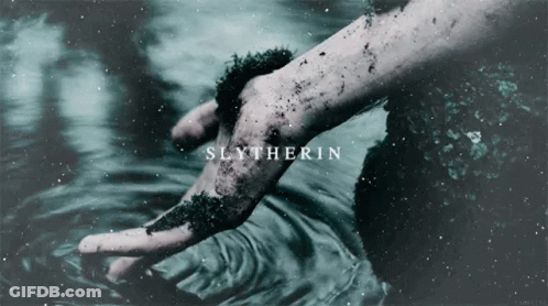 A Person 'S Hand Is Covered In Dirt And The Word Slytherin Is On The Bottom Of The Image GIF