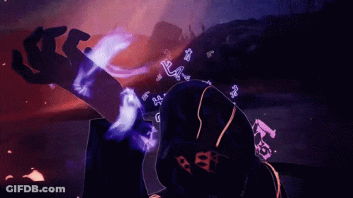 A Person 'S Hand Is Glowing In The Dark With A Few Letters Coming Out Of It GIF