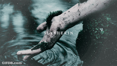 A Person 'S Hand Is In The Water And The Word Slytherin Is Written Above It GIF