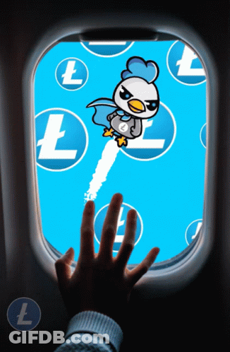 A Person 'S Hand Is Reaching Out Of An Airplane Window Towards A Cartoon Character With A Rocket Coming Out Of It GIF