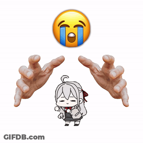 A Person 'S Hands Are Reaching Out Towards A Cartoon Character With A Crying Face GIF