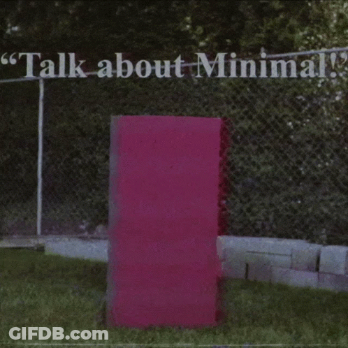 A Person 'S Legs Are Sticking Out Of A Pink Box With The Words " Talk About Minimal " Above Them GIF
