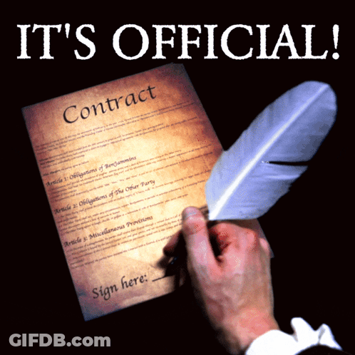 A Person Signing A Contract With A Feather GIF