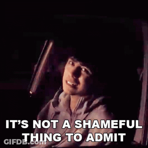 A Person Sitting In A Chair With A Gun And The Words It 'S Not A Shameful Thing To Admit GIF