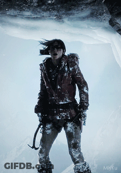 A Person Standing In The Snow With The Word Miyku On The Bottom Left GIF