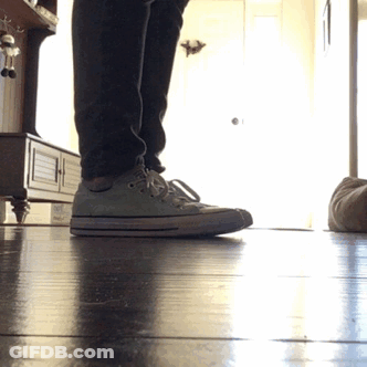 A Person Standing On A Wooden Floor Wearing White Converse Shoes GIF