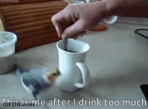 A Person Stirring A Cup Of Coffee With The Words This Is Me After I Drink Too Much Below It GIF