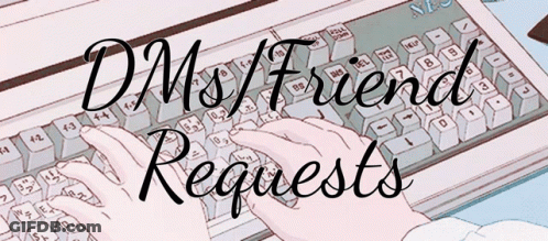 A Person Typing On A Keyboard With The Words Dms Friend Requests Written Above Them GIF
