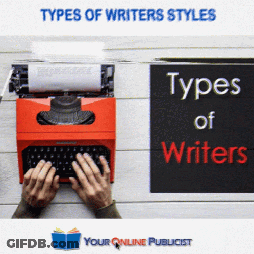 A Person Typing On A Red Typewriter With The Words " Types Of Writers Styles " GIF