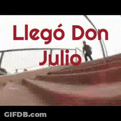 A Person Walking Up A Set Of Stairs With The Words Llego Don Julio Above Them GIF