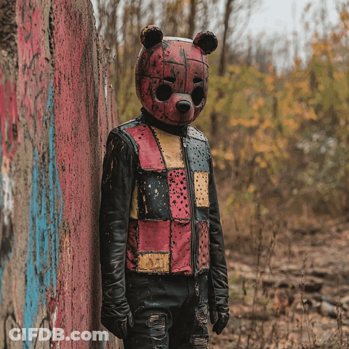 A Person Wearing A Bear Mask And A Leather Jacket GIF