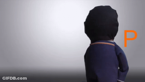 A Person Wearing A Black Hat And A Blue Jacket With The Letter P Behind Them GIF