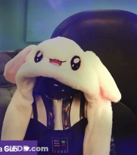 A Person Wearing A Bunny Hat With A Star Wars Darth Vader Costume GIF