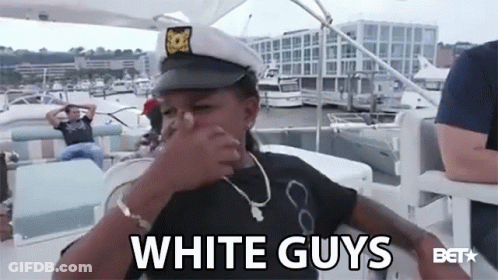 A Person Wearing A Captain 'S Hat Is Sitting On A Boat And Covering Their Nose . GIF