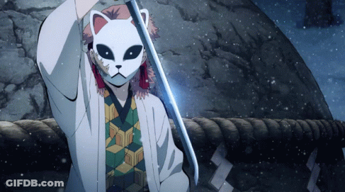 A Person Wearing A Cat Mask Holds A Sword GIF