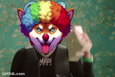 A Person Wearing A Clown Mask Is Holding A Pile Of Money . GIF